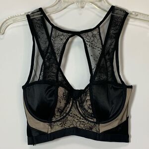 Victoria's Secret Front Cut-Out Allover Lace Balconette Bra Black & Nude 32C